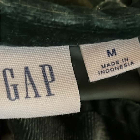 GAP Puff Sleeve Green Crushed Velvet V-Neck Top Size M - Picture 3 of 5